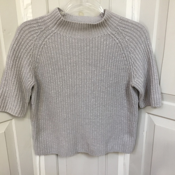 Theory Gray Mock Neck Cropped Cotton/ Cashmere Sweater - Picture 2 of 16